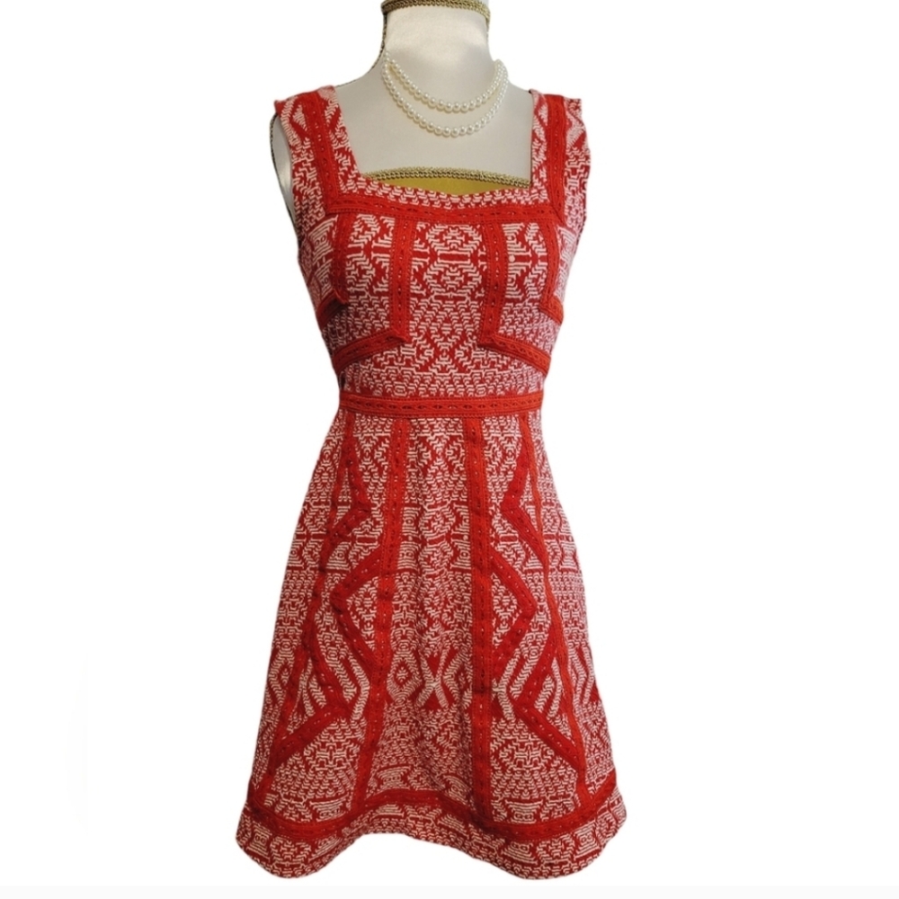 Maeve Anthropologie Emma Dress Crochet Square-Neck Sleeveless Fit & Flare Dress